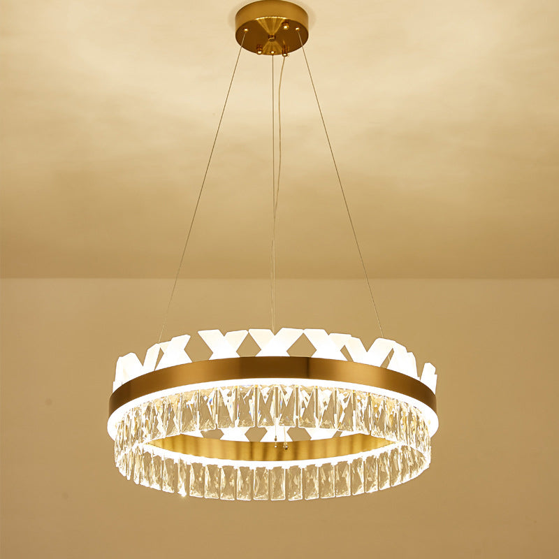 Gold LED Hanging Chandelier Contemporary Clear Crystal Halo Ring Ceiling Pendant Light Gold Clearhalo 'Ceiling Lights' 'Chandeliers' 'Modern Chandeliers' 'Modern' Lighting' 889058