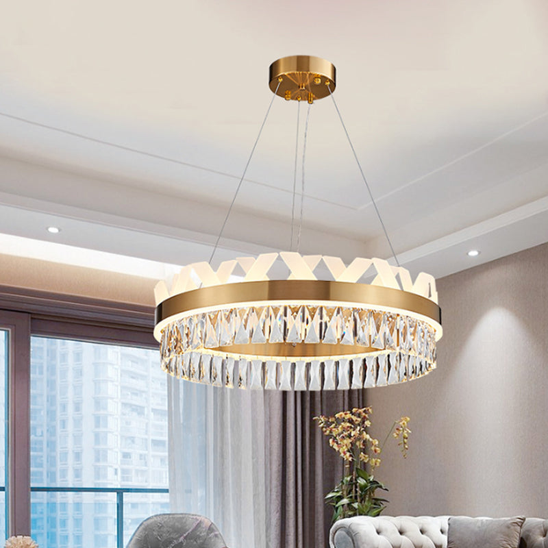 Gold LED Hanging Chandelier Contemporary Clear Crystal Halo Ring Ceiling Pendant Light Clearhalo 'Ceiling Lights' 'Chandeliers' 'Modern Chandeliers' 'Modern' Lighting' 889059