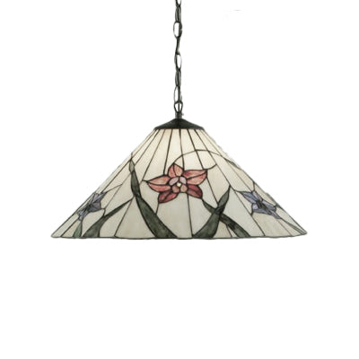 Tiffany-Style Conical Ceiling Lamp 1 Head Beige Stained Glass Hanging Pendant Light for Dining Room Clearhalo 'Ceiling Lights' 'Industrial' 'Middle Century Pendants' 'Pendant Lights' 'Pendants' 'Tiffany close to ceiling' 'Tiffany Pendants' 'Tiffany' Lighting' 88905