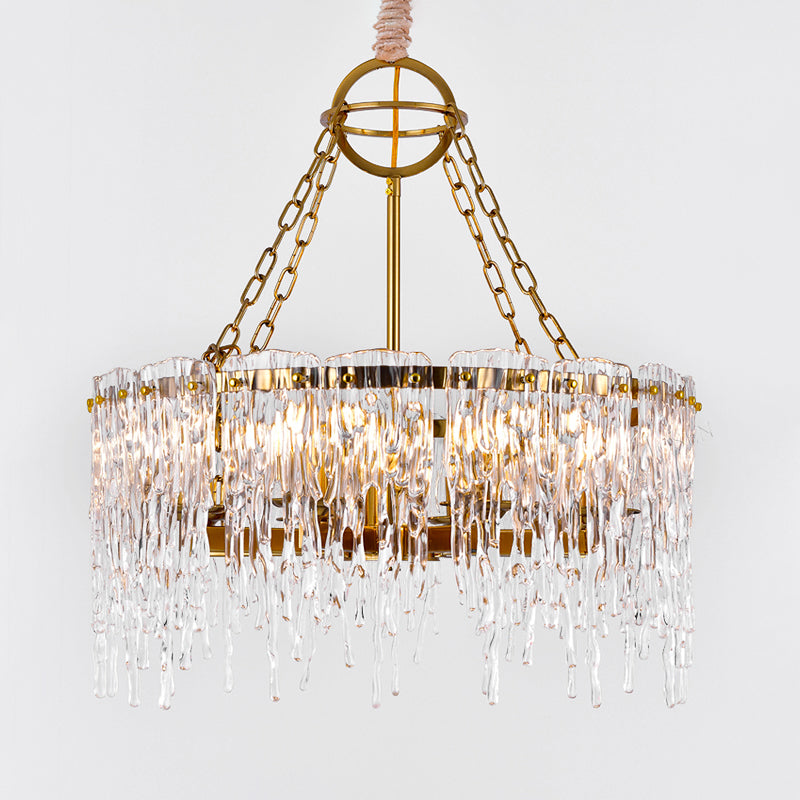 8-Bulb Crystal Chandelier Light Simple Gold Melting Ice Living Room Ceiling Hang Fixture Clearhalo 'Ceiling Lights' 'Chandeliers' 'Modern Chandeliers' 'Modern' Lighting' 889064