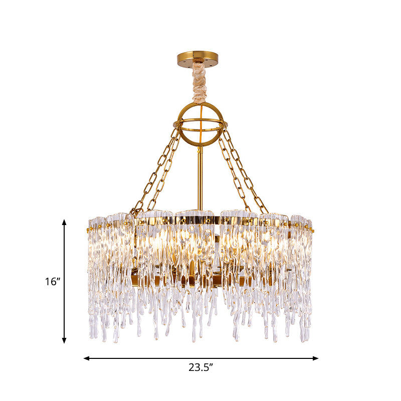 8-Bulb Crystal Chandelier Light Simple Gold Melting Ice Living Room Ceiling Hang Fixture Clearhalo 'Ceiling Lights' 'Chandeliers' 'Modern Chandeliers' 'Modern' Lighting' 889065
