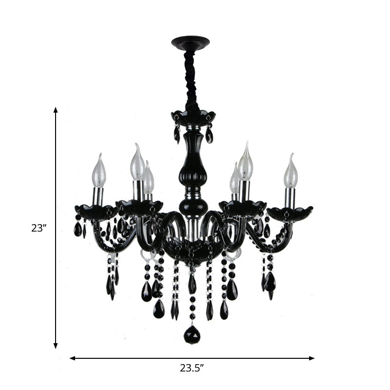 Retro Candelabra Hanging Chandelier 6 Heads Black Crystal Suspension Pendant Light for Bedroom Clearhalo 'Ceiling Lights' 'Chandeliers' Lighting' options 889089