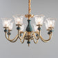 Clear Glass Bloom Hanging Light Antique 3/8 Heads Dining Room Chandelier Lighting in Gold Clearhalo 'Ceiling Lights' 'Chandeliers' Lighting' options 889110
