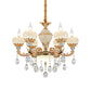 Jade Gold Chandelier Lamp Candle 6 Heads Bedroom Ceiling Light with Crystal Draping Clearhalo 'Ceiling Lights' 'Chandeliers' Lighting' options 889155