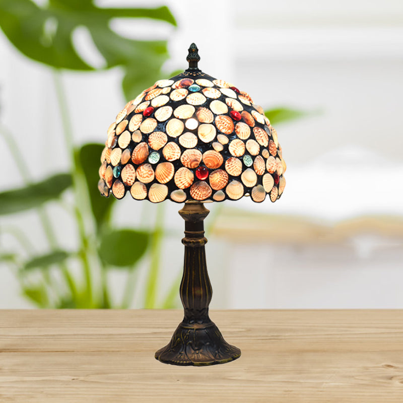 8"/12" Wide 1 Light Bowl Shaped Table Lighting Tiffany Style Bronze Shell Nightstand Lamp for Bedroom Bronze 8" Clearhalo 'Lamps' 'Table Lamps' Lighting' 889254