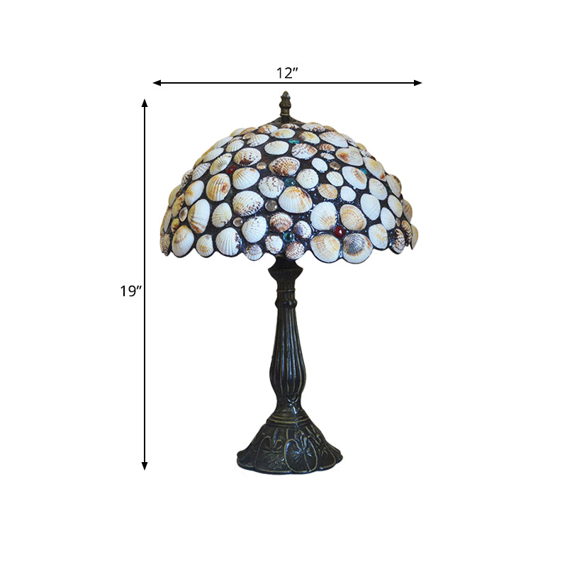 8"/12" Wide 1 Light Bowl Shaped Table Lighting Tiffany Style Bronze Shell Nightstand Lamp for Bedroom Clearhalo 'Lamps' 'Table Lamps' Lighting' 889262