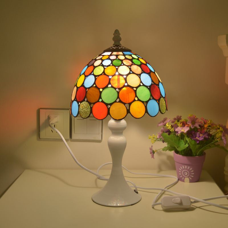 Tiffany Dotted Table Lamp Single-Bulb Bright Stained Glass Night Stand Light in White Clearhalo 'Lamps' 'Table Lamps' Lighting' 889264