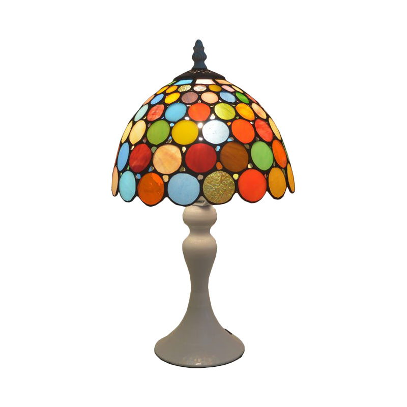 Tiffany Dotted Table Lamp Single-Bulb Bright Stained Glass Night Stand Light in White Clearhalo 'Lamps' 'Table Lamps' Lighting' 889265