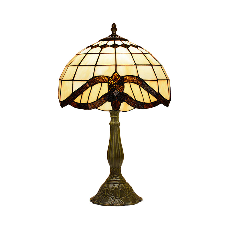 1 Bulb Handmade Grid Night Lamp Tiffany Bronze Stained Glass Table Light for Bedroom Clearhalo 'Lamps' 'Table Lamps' Lighting' 889273