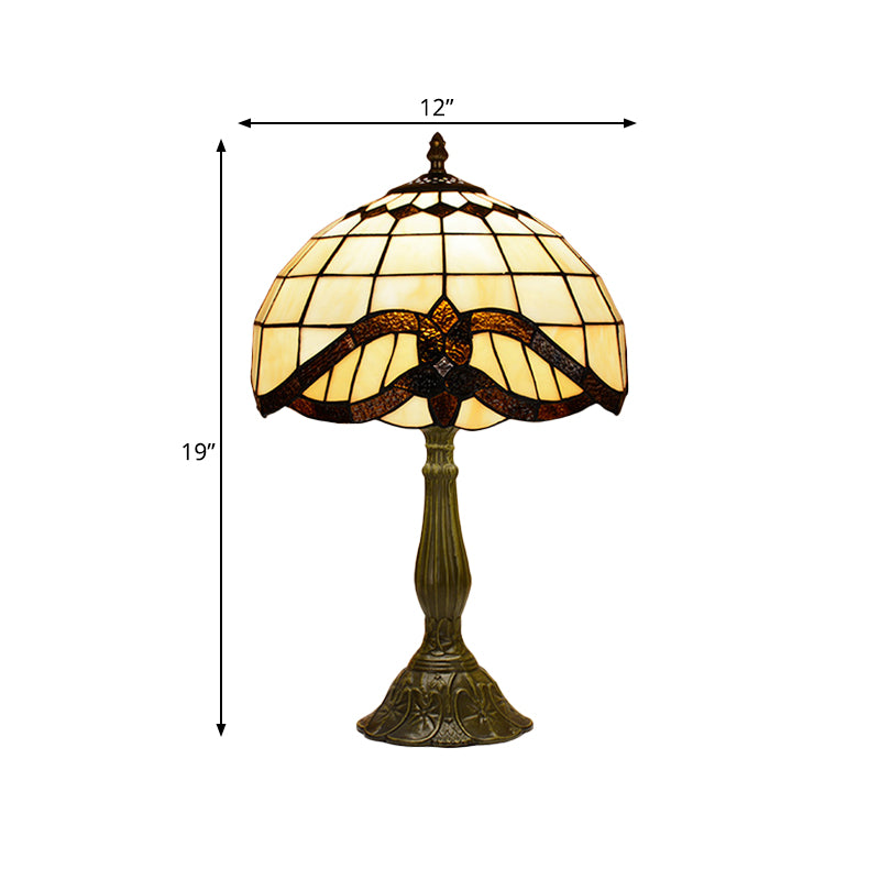1 Bulb Handmade Grid Night Lamp Tiffany Bronze Stained Glass Table Light for Bedroom Clearhalo 'Lamps' 'Table Lamps' Lighting' 889274