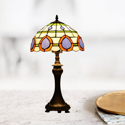 Painted Diamond Grid Glass Table Lamp Tiffany Style 1 Head Bronze Nightstand Light Bronze Clearhalo 'Lamps' 'Table Lamps' Lighting' 889275