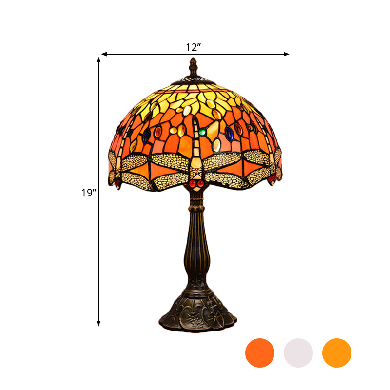 Dragonfly Table Light 1-Head Stained Art Glass Tiffany Night Lamp in White/Yellow/Orange for Living Room Clearhalo 'Lamps' 'Table Lamps' Lighting' 889286