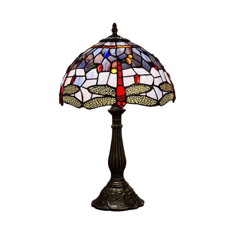 Dragonfly Table Light 1-Head Stained Art Glass Tiffany Night Lamp in White/Yellow/Orange for Living Room Clearhalo 'Lamps' 'Table Lamps' Lighting' 889290
