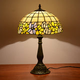 Bronze Gridded Bowl Shade Night Lamp Tiffany 1 Bulb Cut Glass Table Lighting with Flower-Border Bronze Clearhalo 'Lamps' 'Table Lamps' Lighting' 889315