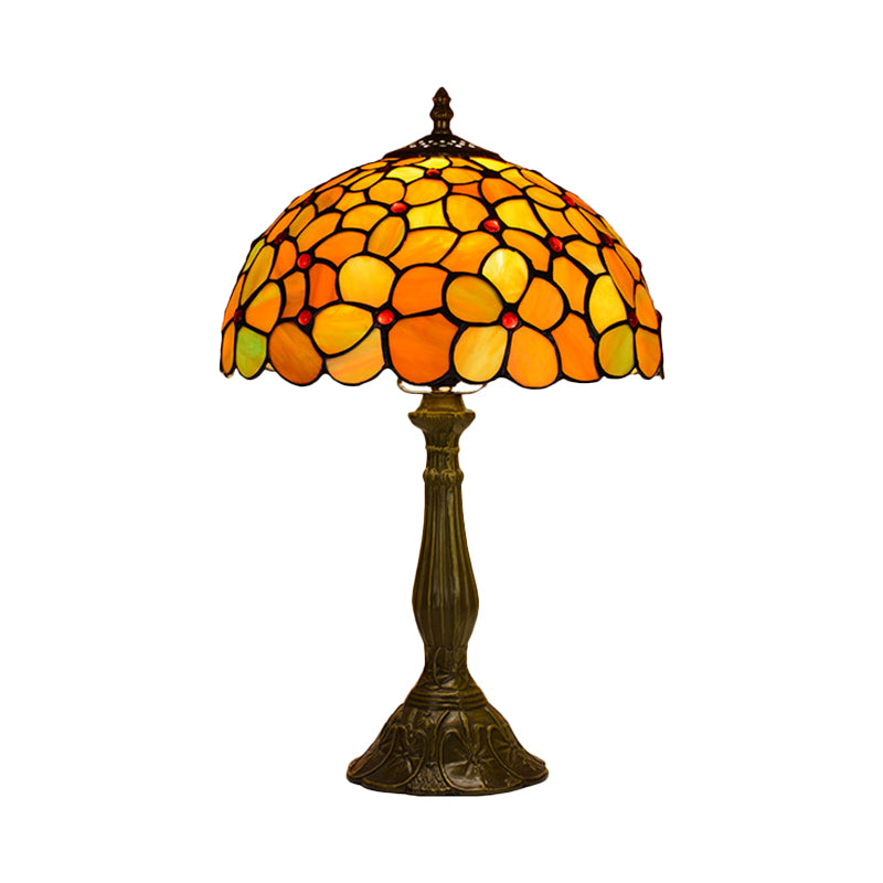 Single Living Room Table Lamp Baroque Bronze Night Light with Blossom Stained Glass Shade Clearhalo 'Lamps' 'Table Lamps' Lighting' 889321