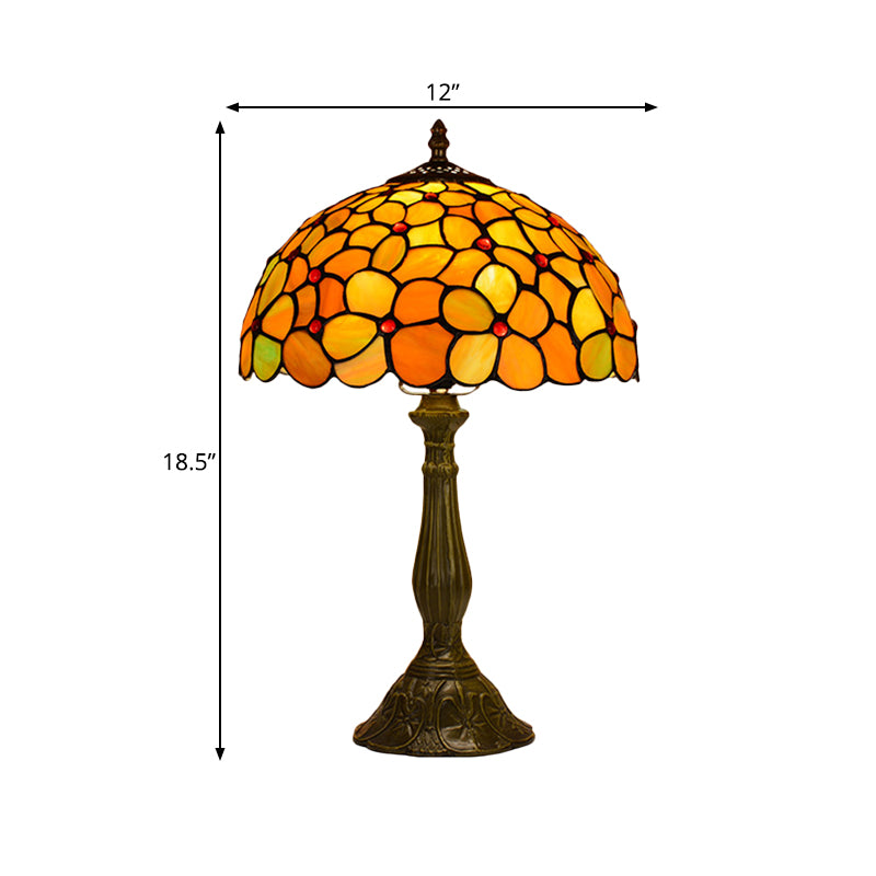 Single Living Room Table Lamp Baroque Bronze Night Light with Blossom Stained Glass Shade Clearhalo 'Lamps' 'Table Lamps' Lighting' 889322