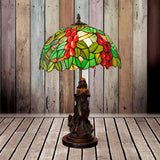Tiffany Glass Grapes Table Lamp Baroque 1-Bulb Brown/Green/White-Brown Night Stand Light with Girl Base Green Clearhalo 'Lamps' 'Table Lamps' Lighting' 889419
