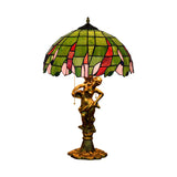 Bronze Lady Holding A Pot Table Light Tiffany 3-Light Resin Pull Chain Night Lamp with Jewel-Embellished Shade Clearhalo 'Lamps' 'Table Lamps' Lighting' 889520