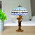 2 Heads Pull Chain Night Light Mediterranean Cone/Dome Beige/Blue-Brown Glass Table Lighting with Bronze Maid Base Blue-White Clearhalo 'Lamps' 'Table Lamps' Lighting' 889535