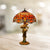 Dragonfly Cabochons Embedded Table Light 3-Light Yellow/Orange/Blue Glass Tiffany Nightstand Lamp with Pull Chain Orange Clearhalo 'Lamps' 'Table Lamps' Lighting' 889555