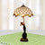 Resin Coffee Pull-Chain Night Stand Light Lady Statue 3-Light Tiffany Table Lamp with Parrot Blue-Brown/Trellis Yellow-White Glass Shade Yellow-White Clearhalo 'Lamps' 'Table Lamps' Lighting' 889603