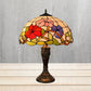 Dome Red/Orange Glass Night Lamp Tiffany 2 Lights Bronze Pull Chain Table Lighting with Carved Base Red Clearhalo 'Lamps' 'Table Lamps' Lighting' 889695