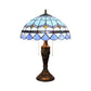 2 Heads Night Stand Lamp Mediterranean Teardrop-Edge Blue and White/Scroll Beige Glass Table Light with Pull Chain Clearhalo 'Lamps' 'Table Lamps' Lighting' 889733