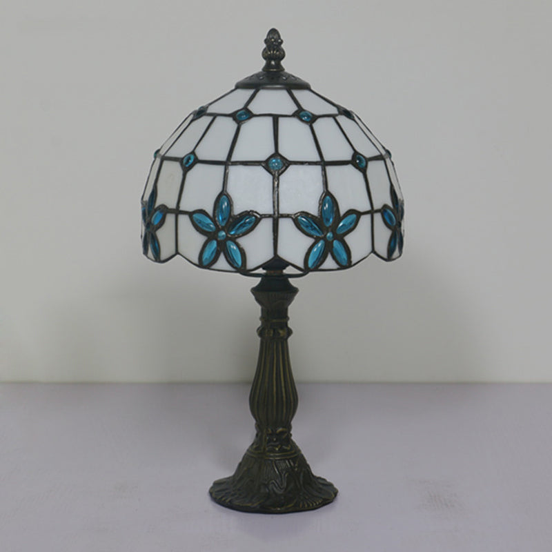 Lattice Bowl White Glass Table Lamp Victorian 1 Light Red/Yellow/Blue Flower Patterned Nightstand Light Blue Clearhalo 'Lamps' 'Table Lamps' Lighting' 889814