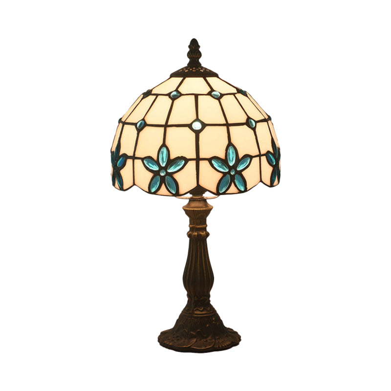 Lattice Bowl White Glass Table Lamp Victorian 1 Light Red/Yellow/Blue Flower Patterned Nightstand Light Clearhalo 'Lamps' 'Table Lamps' Lighting' 889816