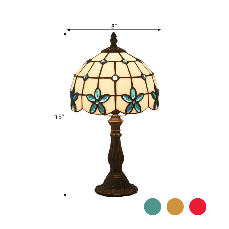 Lattice Bowl White Glass Table Lamp Victorian 1 Light Red/Yellow/Blue Flower Patterned Nightstand Light Clearhalo 'Lamps' 'Table Lamps' Lighting' 889817