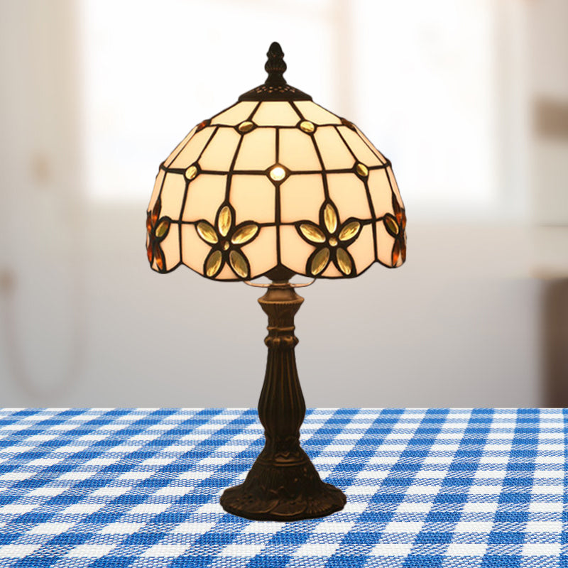 Lattice Bowl White Glass Table Lamp Victorian 1 Light Red/Yellow/Blue Flower Patterned Nightstand Light Yellow Clearhalo 'Lamps' 'Table Lamps' Lighting' 889818