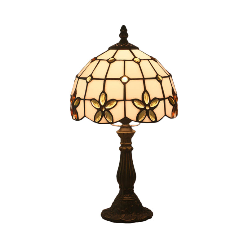 Lattice Bowl White Glass Table Lamp Victorian 1 Light Red/Yellow/Blue Flower Patterned Nightstand Light Clearhalo 'Lamps' 'Table Lamps' Lighting' 889821
