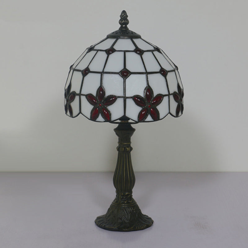 Lattice Bowl White Glass Table Lamp Victorian 1 Light Red/Yellow/Blue Flower Patterned Nightstand Light Clearhalo 'Lamps' 'Table Lamps' Lighting' 889823