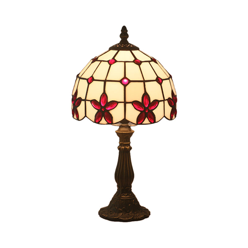 Lattice Bowl White Glass Table Lamp Victorian 1 Light Red/Yellow/Blue Flower Patterned Nightstand Light Clearhalo 'Lamps' 'Table Lamps' Lighting' 889825
