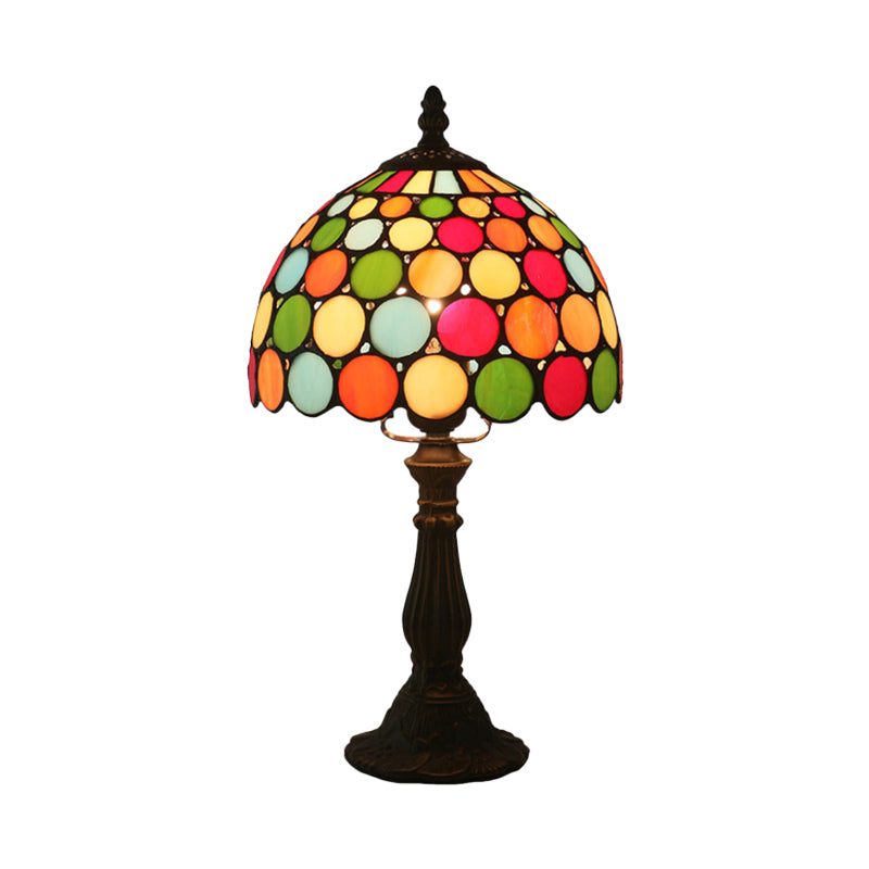 Dome Night Table Lamp 1 Light Cut Glass Tiffany Style Dotted Patterned Desk Light in Dark Coffee Clearhalo 'Lamps' 'Table Lamps' Lighting' 889827
