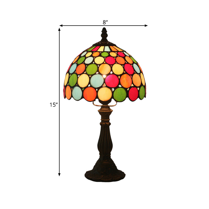 Dome Night Table Lamp 1 Light Cut Glass Tiffany Style Dotted Patterned Desk Light in Dark Coffee Clearhalo 'Lamps' 'Table Lamps' Lighting' 889829