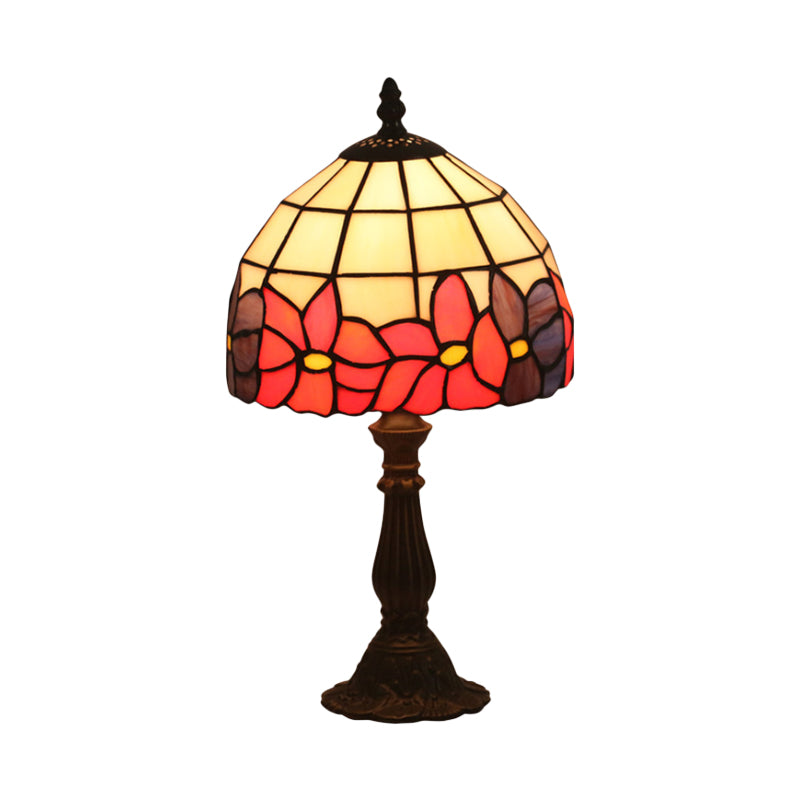 Cut Glass Red/Yellow Night Table Lighting 1 Head Mediterranean Nightstand Lamp with Floral Pattern Clearhalo 'Lamps' 'Table Lamps' Lighting' 889831