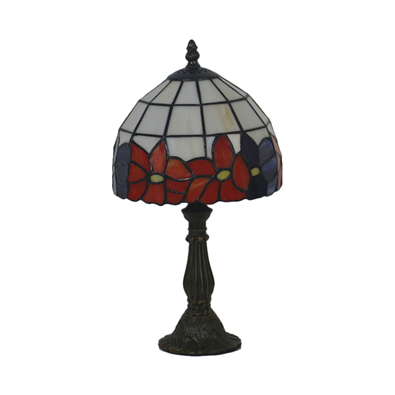 Cut Glass Red/Yellow Night Table Lighting 1 Head Mediterranean Nightstand Lamp with Floral Pattern Clearhalo 'Lamps' 'Table Lamps' Lighting' 889832