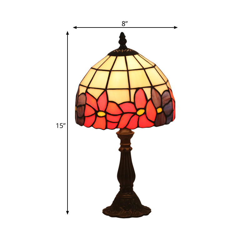 Cut Glass Red/Yellow Night Table Lighting 1 Head Mediterranean Nightstand Lamp with Floral Pattern Clearhalo 'Lamps' 'Table Lamps' Lighting' 889833