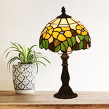 Cut Glass Red/Yellow Night Table Lighting 1 Head Mediterranean Nightstand Lamp with Floral Pattern Clearhalo 'Lamps' 'Table Lamps' Lighting' 889835
