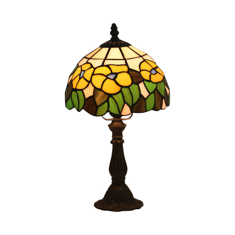 Cut Glass Red/Yellow Night Table Lighting 1 Head Mediterranean Nightstand Lamp with Floral Pattern Clearhalo 'Lamps' 'Table Lamps' Lighting' 889836