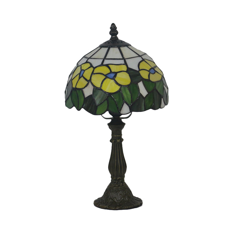 Cut Glass Red/Yellow Night Table Lighting 1 Head Mediterranean Nightstand Lamp with Floral Pattern Clearhalo 'Lamps' 'Table Lamps' Lighting' 889837