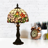 1-Light Nightstand Light Baroque Style Domed Stained Art Glass Bloom Patterned Night Lighting in Red/Pink for Bedroom Clearhalo 'Lamps' 'Table Lamps' Lighting' 889847
