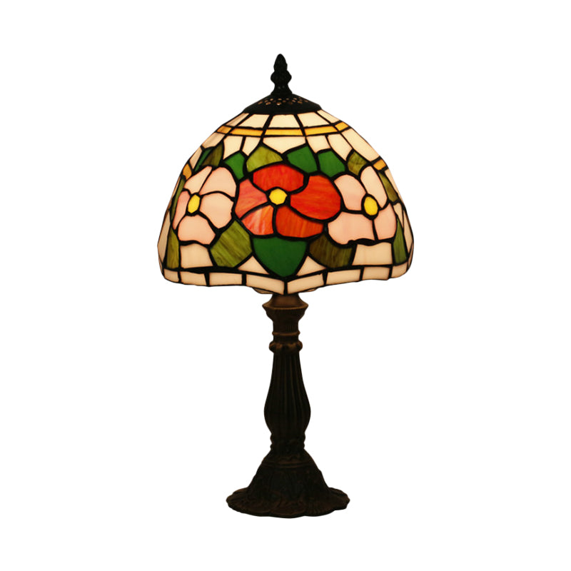 Pink/Purple and Pink Rose Night Lamp Victorian 1 Light Stained Art Glass Table Lighting with Dome Shade Clearhalo 'Lamps' 'Table Lamps' Lighting' 889856