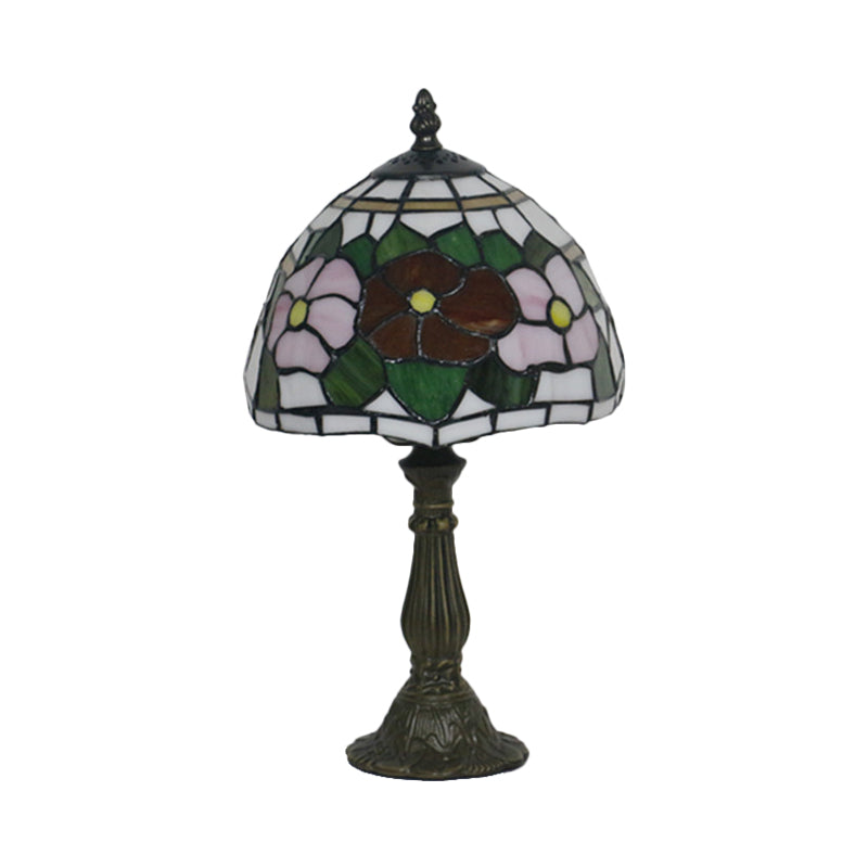 Pink/Purple and Pink Rose Night Lamp Victorian 1 Light Stained Art Glass Table Lighting with Dome Shade Clearhalo 'Lamps' 'Table Lamps' Lighting' 889857