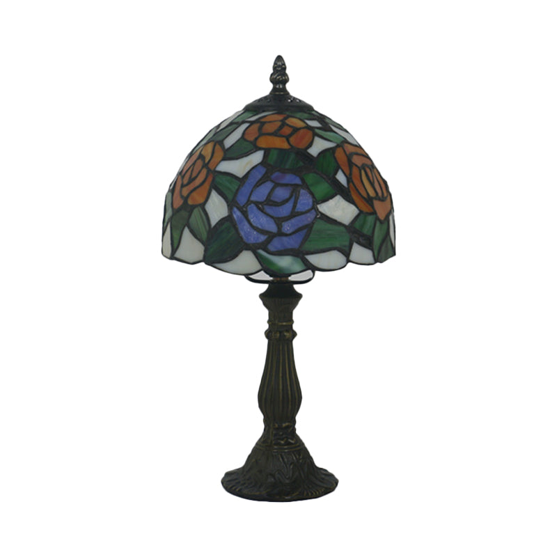 Pink/Purple and Pink Rose Night Lamp Victorian 1 Light Stained Art Glass Table Lighting with Dome Shade Clearhalo 'Lamps' 'Table Lamps' Lighting' 889861