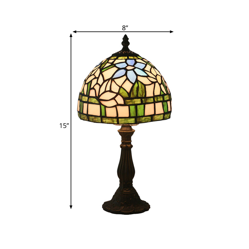 Tiffany Bowl Night Lighting 1 Head Hand Cut Glass Flower Patterned Table Light in Red/Yellow/Purple for Bedside Clearhalo 'Lamps' 'Table Lamps' Lighting' 889865