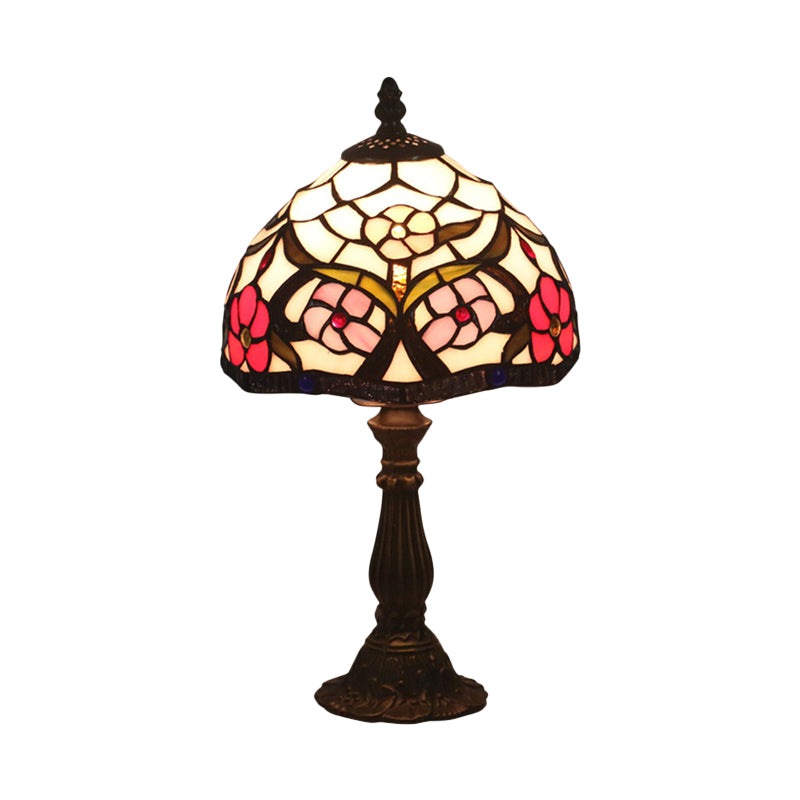 Tiffany Bowl Night Lighting 1 Head Hand Cut Glass Flower Patterned Table Light in Red/Yellow/Purple for Bedside Clearhalo 'Lamps' 'Table Lamps' Lighting' 889872