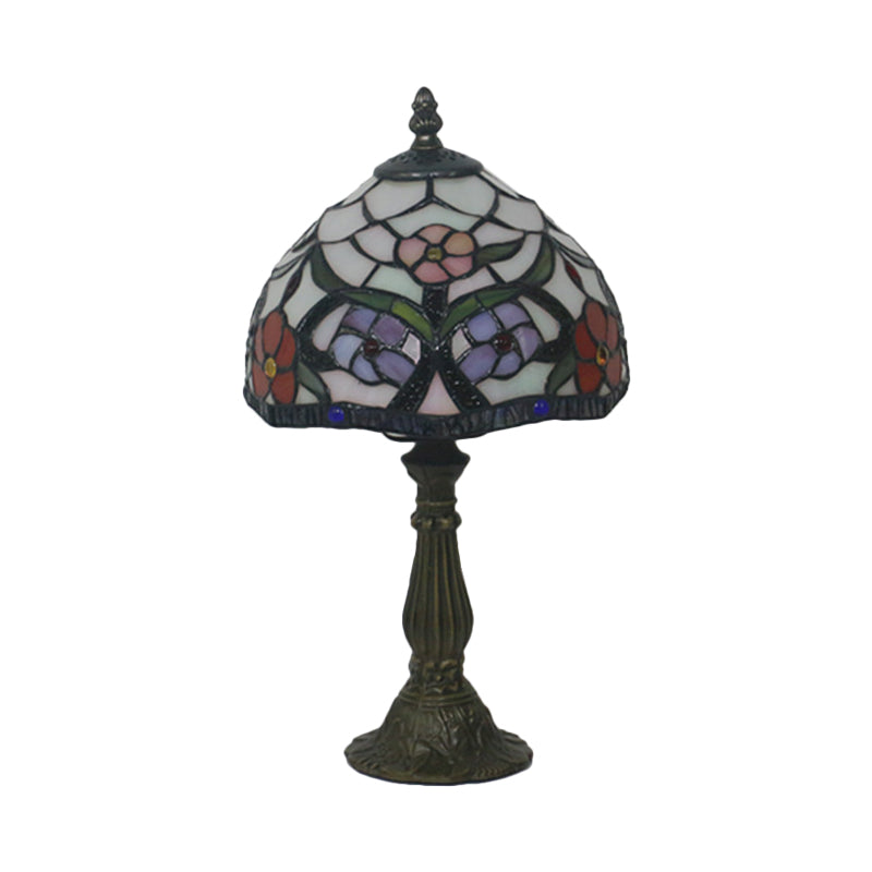 Tiffany Bowl Night Lighting 1 Head Hand Cut Glass Flower Patterned Table Light in Red/Yellow/Purple for Bedside Clearhalo 'Lamps' 'Table Lamps' Lighting' 889873