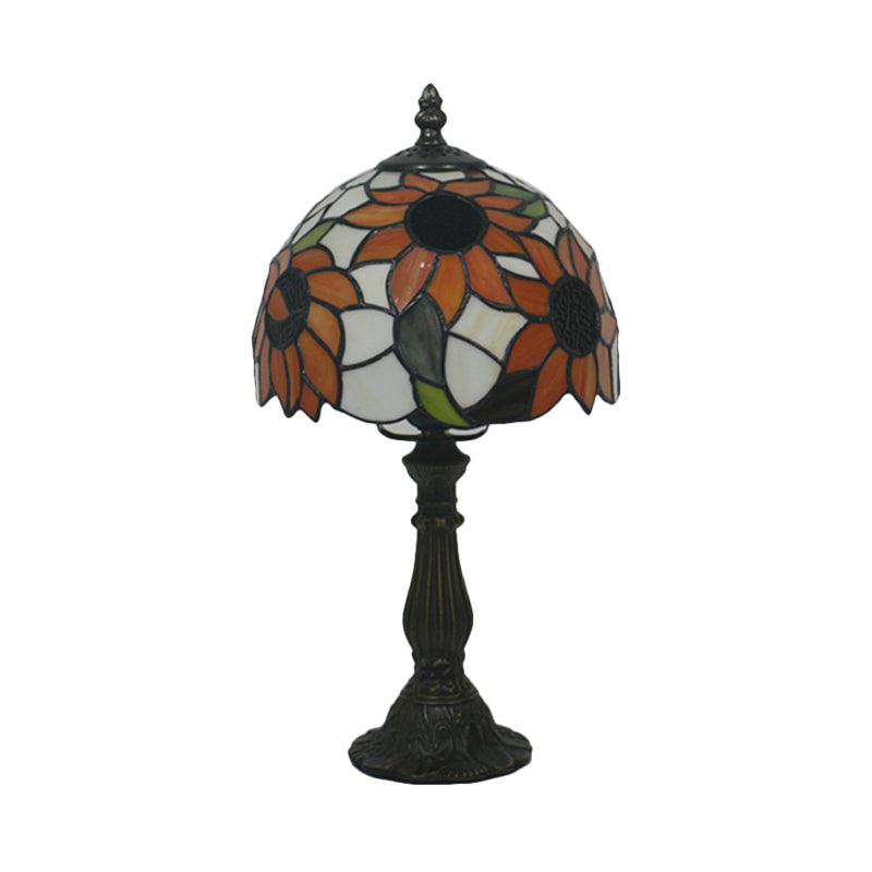 Sunflower Desk Light Baroque Hand Cut Glass 1 Light Bronze Finish Table Lighting with Domed Shade Clearhalo 'Lamps' 'Table Lamps' Lighting' 889908